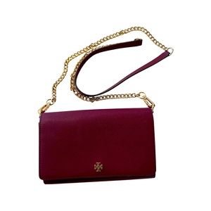 NWT Authentic - Tory Burch Emerson Leather Wallet on Chain - Imperial Garnet
